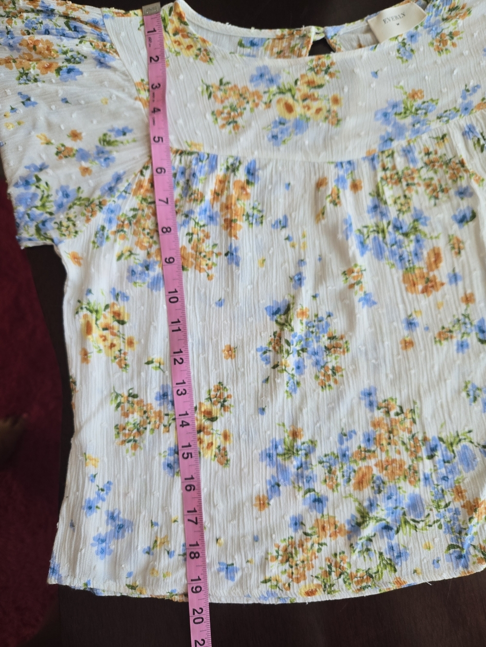 Everly Floral Swiss Dot Puff Sleeve Blouse in White/Blue – Size Small - Picture 6 of 7